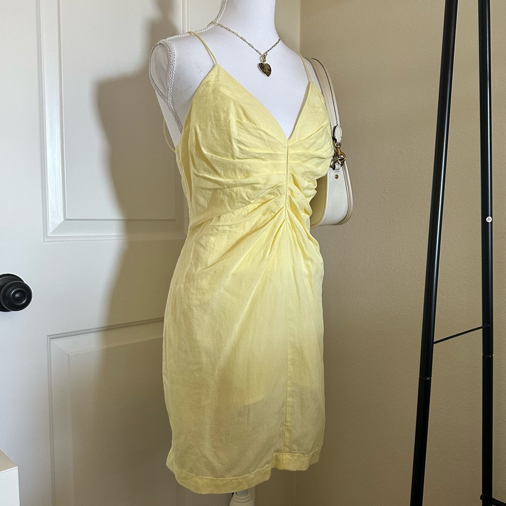Elegant Yellow Ruched Dress - Picture 2 of 12